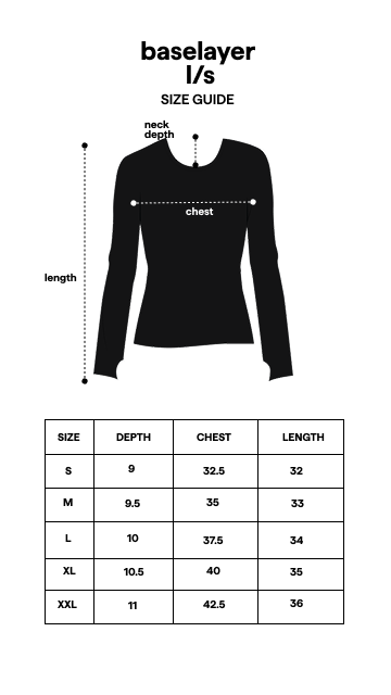 Baselayer L/S White size guide