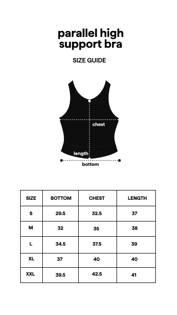 Parallel High Support Bra White size guide