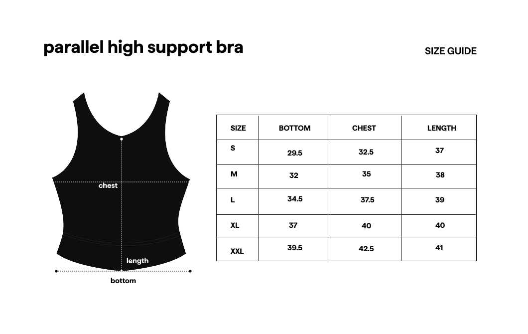 Parallel High Support Bra White size guide
