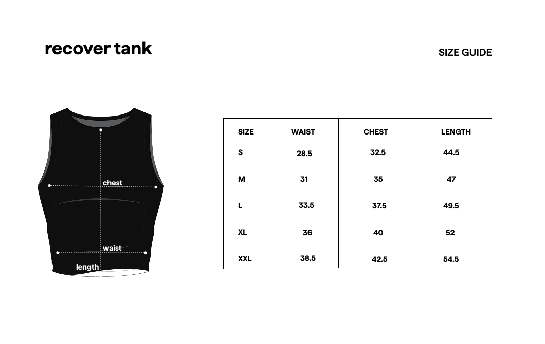 Recover Ribbed Tank size guide