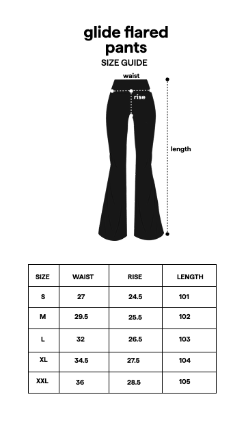 Glide Flared Pants Navy size guide