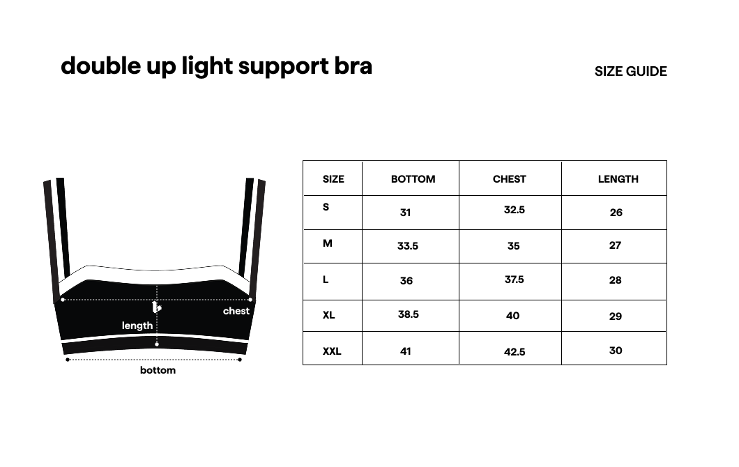 Double Up Light Support Bra Navy size guide