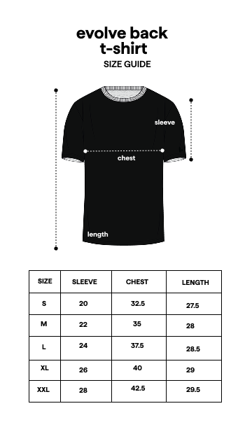 Evolve Back Tee size guide