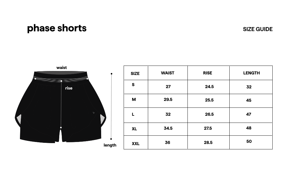 Phase Shorts Black size guide