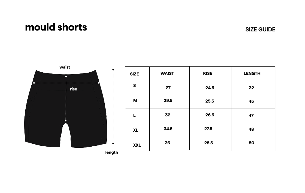 Mould Shorts Black size guide