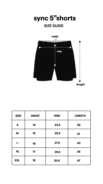 Sync Shorts 5" Black size guide